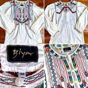 Johnny Was Cream Tunic with Multicolor Embroidery
